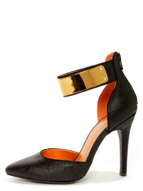 Shoe Republic Black & Gold Heels